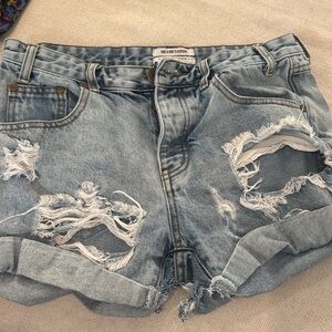 One Teaspoon Blue Distressed Jean Shorts